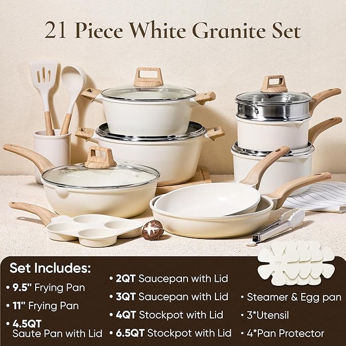 CAROTE 21Pcs Pots and Pans Set, Nonstick Cookware Sets - Image 2
