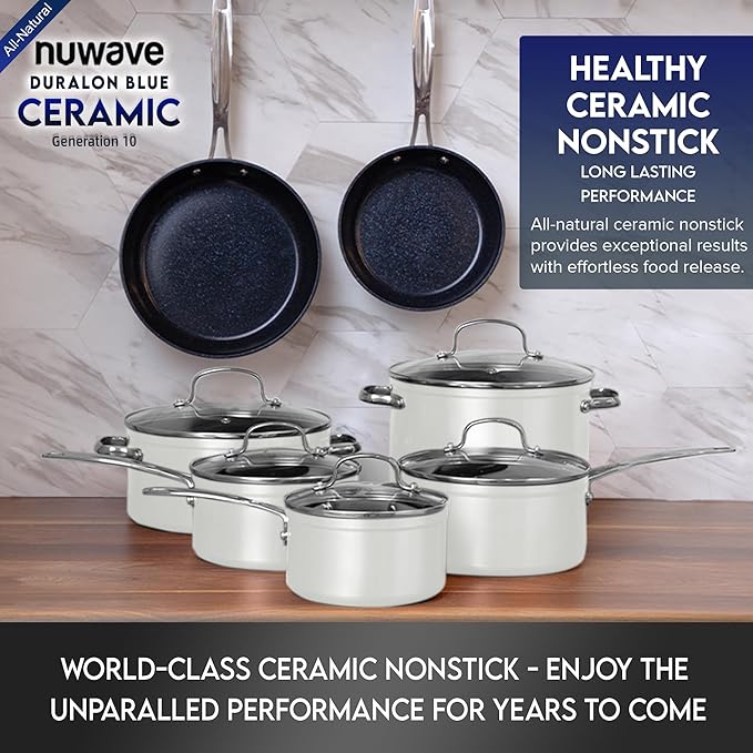 Nuwave Healthy Duralon Blue Ceramic Nonstick Cookware Set, Diamond Infused - Image 8