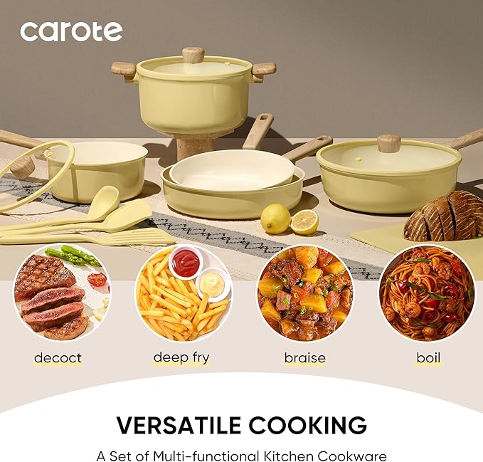 CAROTE 24pcs Ceramic Cookware Set, Pots and Pans Non Stick Kitchen Cookware Sets - Image 3