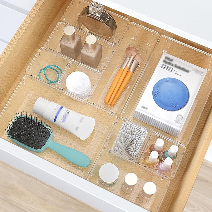 StorMiracle 7 PCS Clear Plastic Drawer Organizers Set, 4 Size Desk Drawer - Image 5