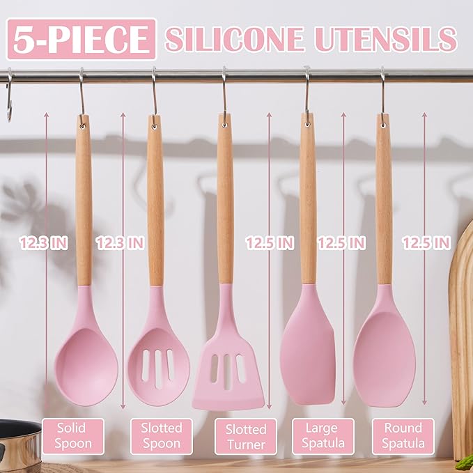 E-far Silicone Cooking Utensils Set, 5-Piece Kitchen Utensils Set - Image 2