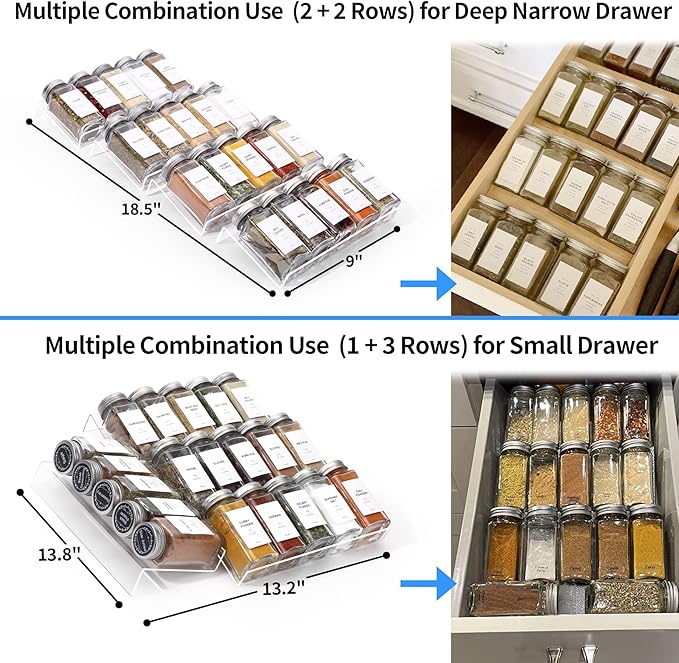 MIUKAA Clear Acrylic Spice Drawer Organizer, 4 Tier- 1 Set Seasoning Jars - Image 3