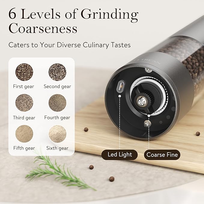 Ultrean Salt and Pepper Grinder Set, Rechargeable Salt and Pepper Shakers - Image 3