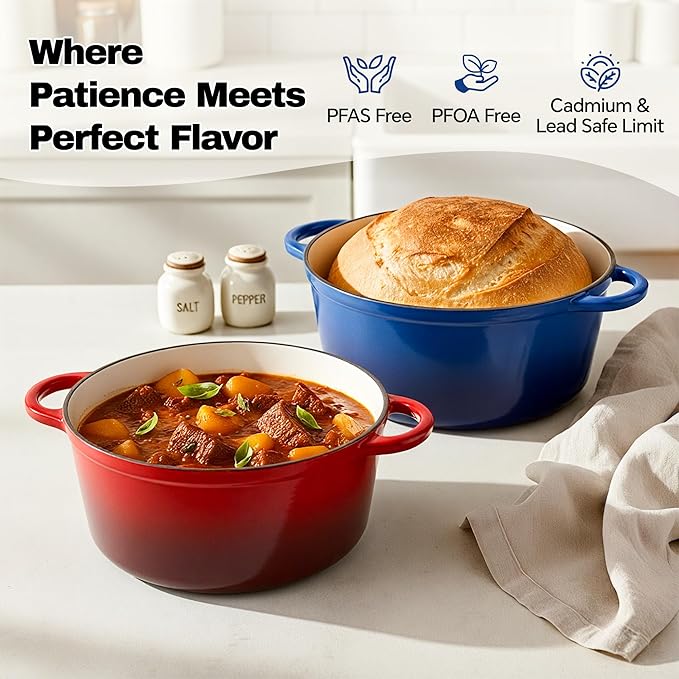 7 Quart Dutch Oven Pot with Lid, Non Stick Enameled Cast Iron Dutch Oven - Image 2