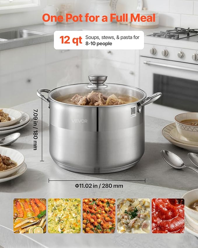 VEVOR Stainless Steel Stock Pot, 12QT Stainless Steel Stockpot - Image 5