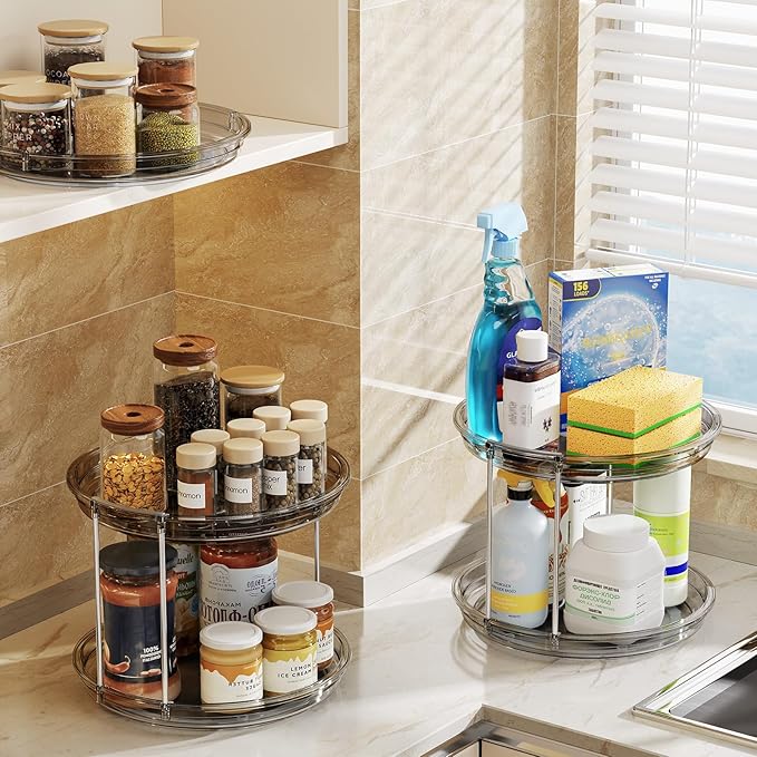 LAMU 2 Pack 2 Tier Lazy Susan Turntable Organizer 9.25'' Rotating Spice Rack - Image 7