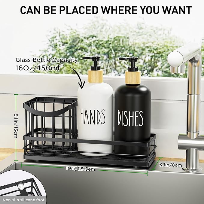 Moforoco Kitchen Dish Soap Dispenser Set, 16OZ Glass Bottle, Hand and Dish Soap - Image 3