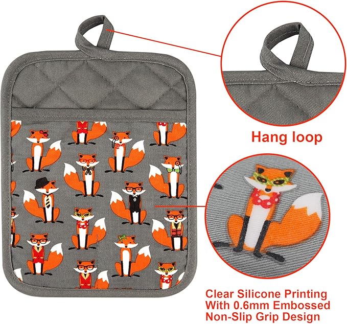 Pot Holders Set of 2 Heat Resistant 480 ℉ Non Slip Clear Silicone Printed - Image 2