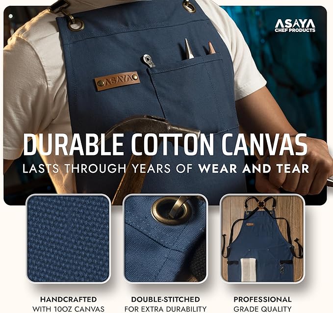 Asaya Chef and BBQ Apron with Bottle Opener and Hand Towel - 10oz Cotton Canvas - Image 3