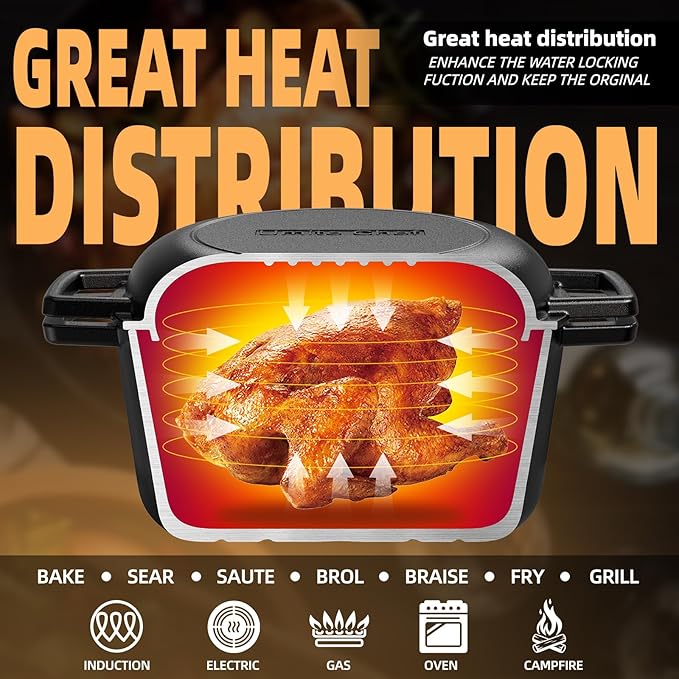 2-in-1 Pre-Seasoned Cast Iron Double Dutch Oven Pot - Image 4