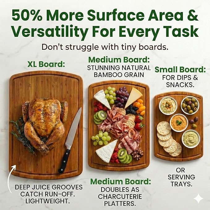Greener Chef Luxury Bamboo Cutting Board 3-Piece Set - Image 4