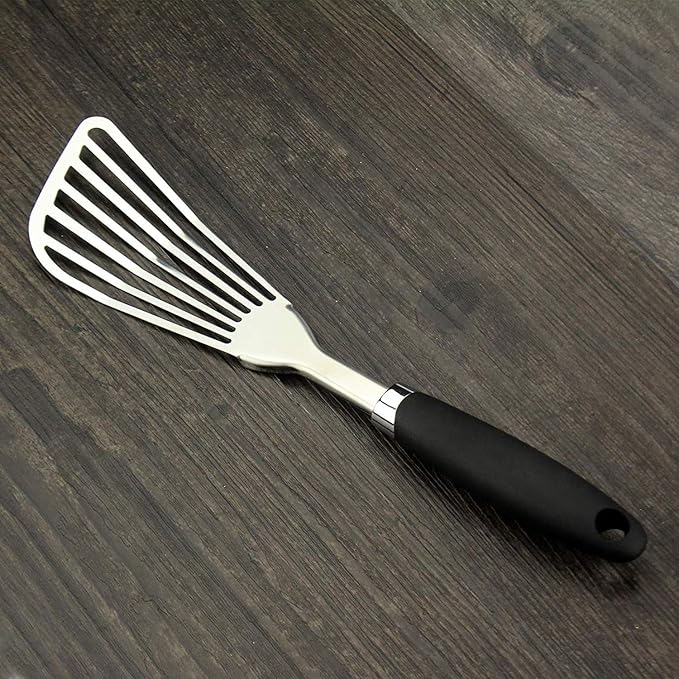 304 Stainless Steel Fish Spatula, Non-Slip Ergonomic Handle Slotted Spatula - Image 5
