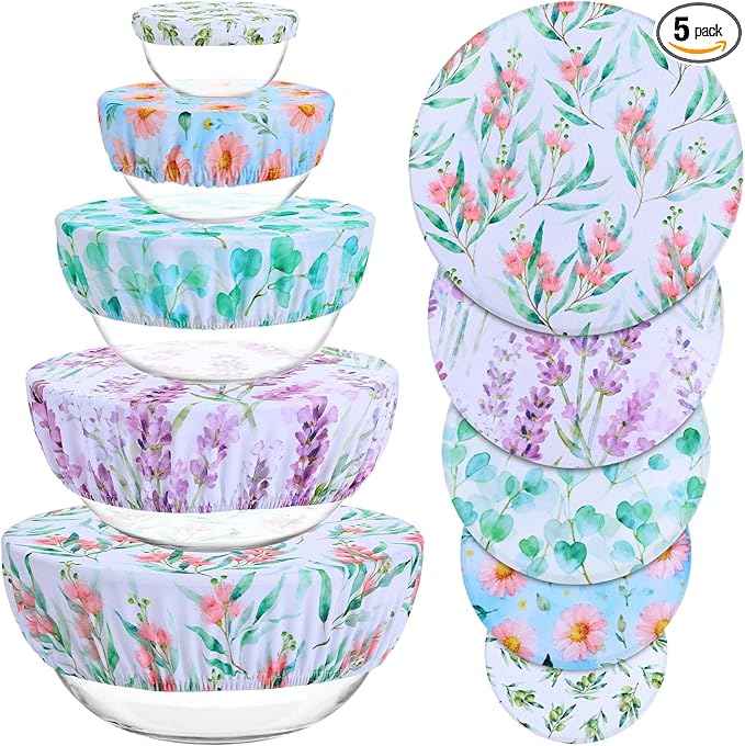 5 Pieces Bowl Covers Reusable, 5 Size Elastic Cloth Bowl Covers by Revahope
