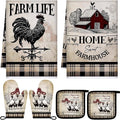 Leinuosen 6 Barn Farm Farmhouse Kitchen Decor Dish Towels Oven Mitts and Pot by Leinuosen