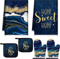 Bencailor 6 Pcs Marble Kitchen Decor Gold Pot Holders Oven Mitts 2 Dish Towels by Bencailor