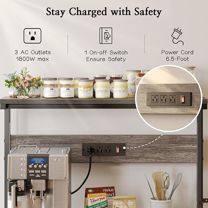 SUPERJARE Bakers Rack with Power Outlets, Microwave Stand, 31.5 X 16.5 Inch - Image 3