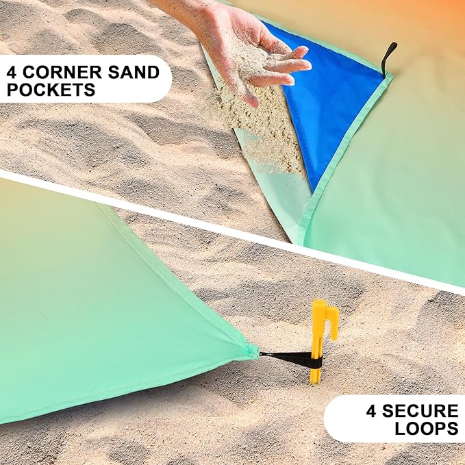 WIWIGO Beach Blanket Waterproof Sandproof Beach Mat 79" X 83"/10'x9'for 2-8 - Image 2