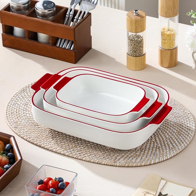 MALACASA Casserole Dishes for Oven, Ceramic Baking Dishes Set of 3, Rectangular - Image 7