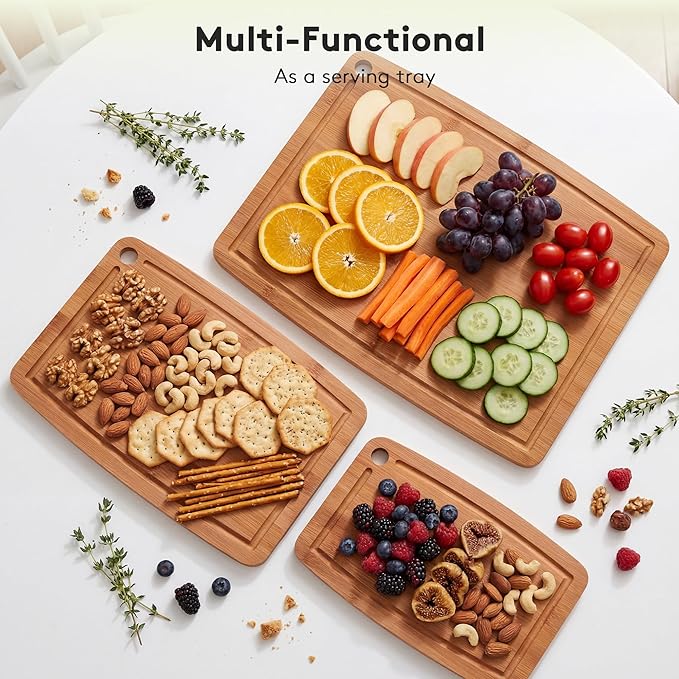 Bamboo Cutting Boards for Kitchen Set of 2, Carbonized Wood Cutting Board Set - Image 9