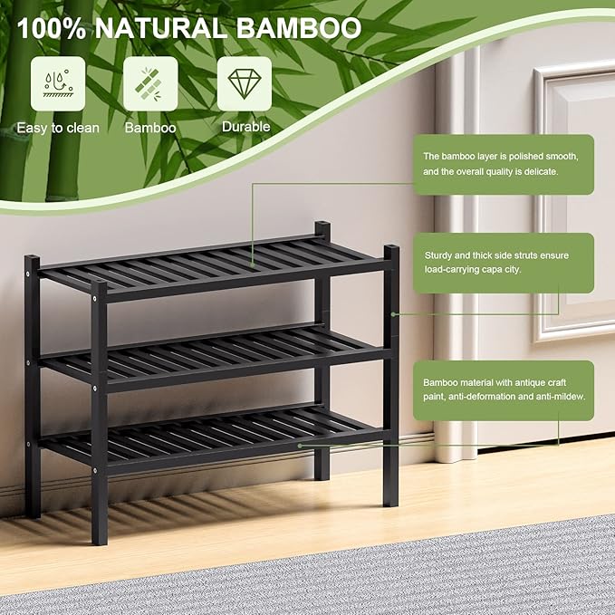 ROMGUAR CRAFT 3 Tier Bamboo Shoe Rack - Image 6