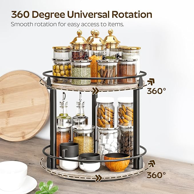 YATINEY Lazy Susan Organizer, Rotating Spice Rack, 2 Tier Spice Turntable - Image 4