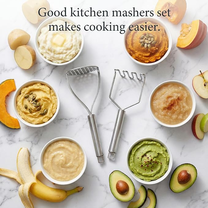 18/0 Stainless Steel Potato Mashers, 10.7-in Kitchen Masher Tool - Image 2