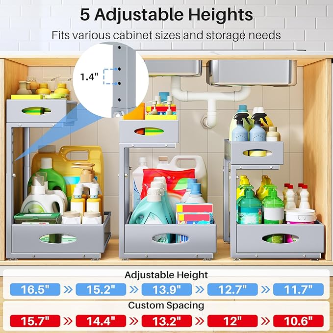 Under Sink Organizer, 2 Pack 2 Tier Pull Out Under Cabinet Organizer Shelf - Image 6