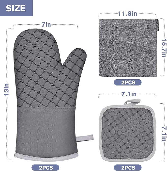 6 Pcs Oven Mitts and Pot Holders, 500℉ Heat Resistant Oven Mitts - Image 7