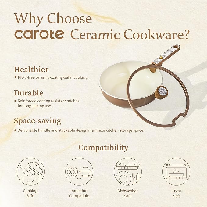 CAROTE 25-Piece Ceramic Cookware Set, Nonstick Pots and Pans Set - Image 8