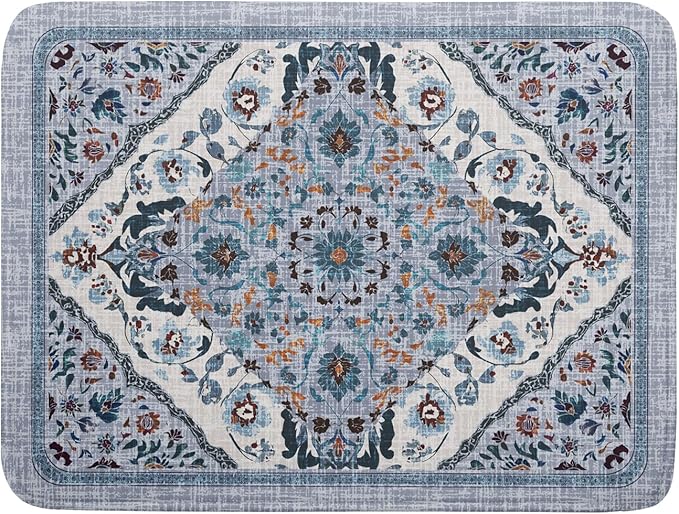 Boho Flower Dish Drying Mat Blue Bohemian Dishes Drainer Rack Mat 18x24 Inch by Giwawa