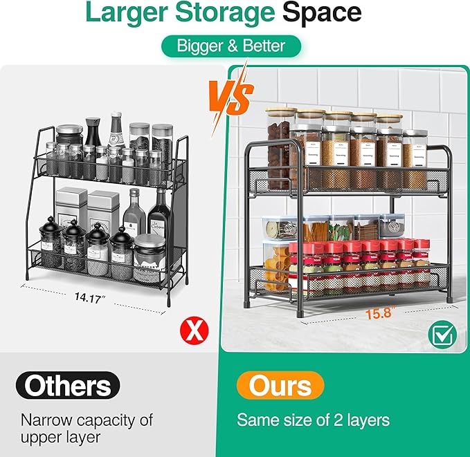 Spice Rack Organizer for Countertop 2 Pack, 2-Tier Counter Foldable Metal - Image 4