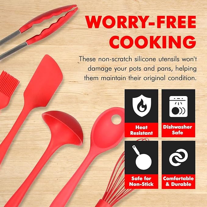Chef Craft Premium Silicone Kitchen Tool and Utensil Set, 9 Piece - Image 3