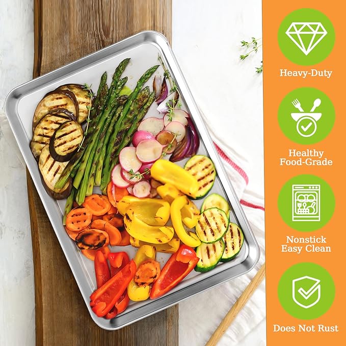 4 Pieces Baking Sheet Pan Tray, CEKEE Stainless Steel Small Cookie Sheets - Image 2