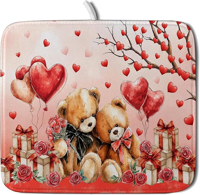 Valentines Day Dish Drying Mat Bear Lover Absorbent Kitchen Drying Mats by Giwawa