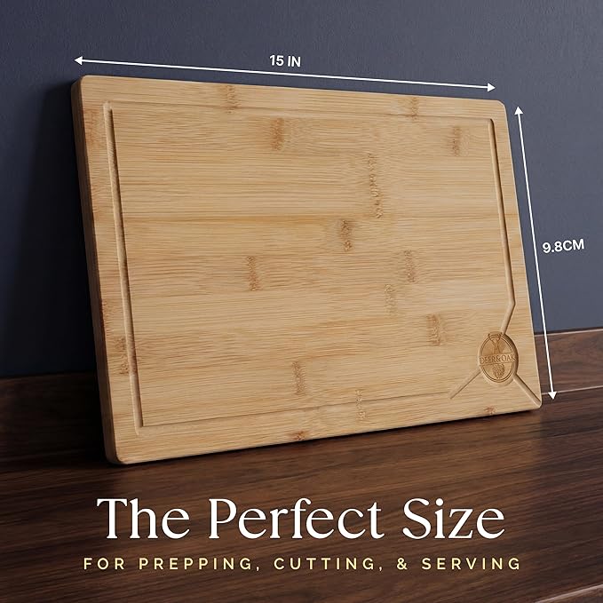 Deer & Oak Large Bamboo Chopping Board 15" x 9.8" x 0.8", Premium Wooden - Image 5