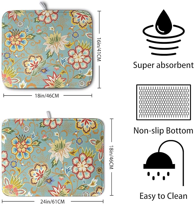 Boho Floral Kitchen Dish Drying Mat - Image 2