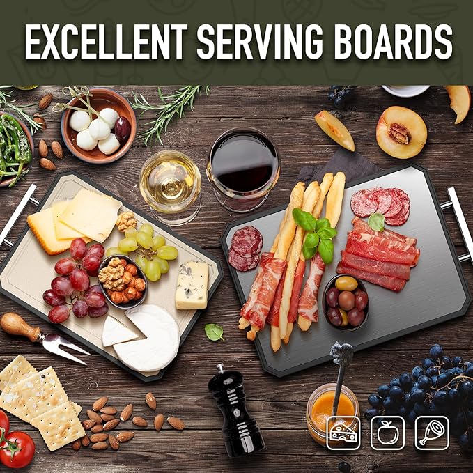 SNOWCLAD Stainless Steel Cutting Board, Double Sided Steel Cutting Board Set - Image 2