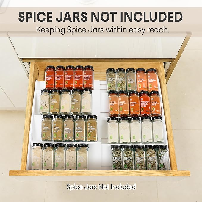 Bamboo Spice Drawer Organizer, Expandable 4 Tier Spice Rack - Image 3