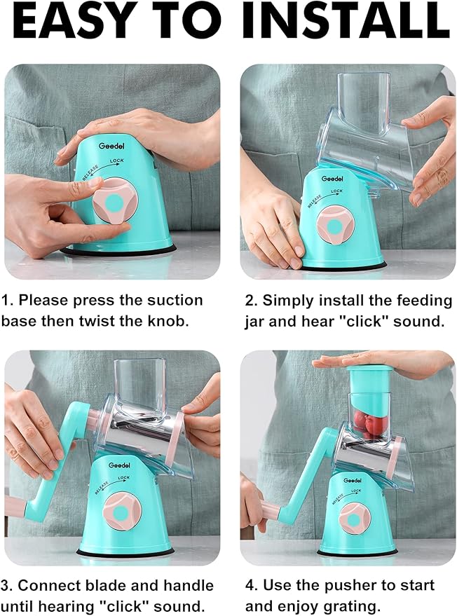 Geedel Rotary Cheese Grater, Kitchen Mandoline Vegetable Slicer - Image 7