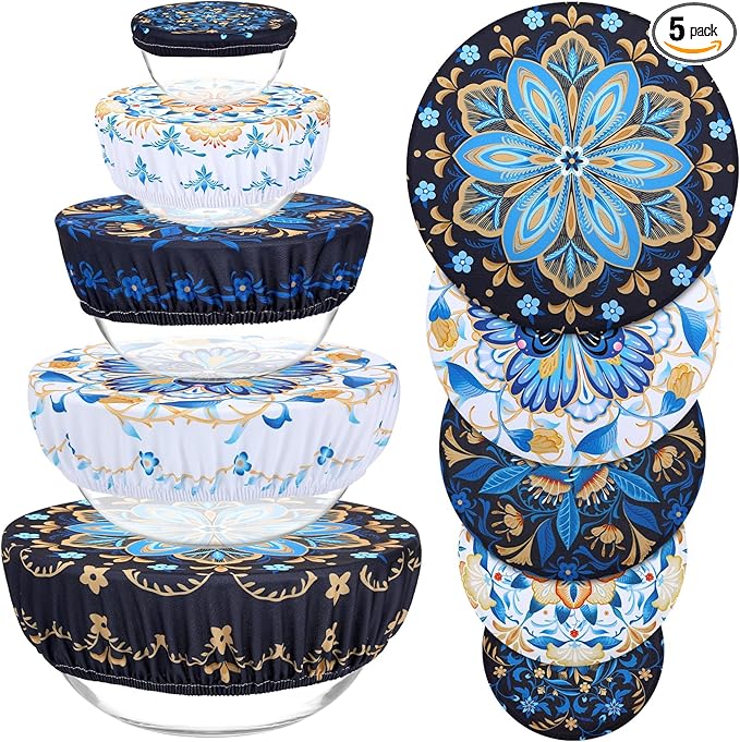 5 Pieces Bowl Covers Reusable, 5 Size Elastic Cloth Bowl Covers by Revahope