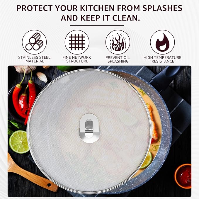 3 Pcs Splatter Guard Stainless Steel Frying Pan Splatter Screen Splash Proof - Image 3