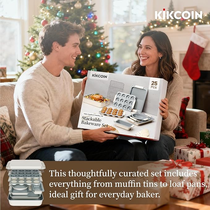 Kikcoin 25 PCS Stackable Baking Pans Set, Non-stick Bakeware Sets - Image 8