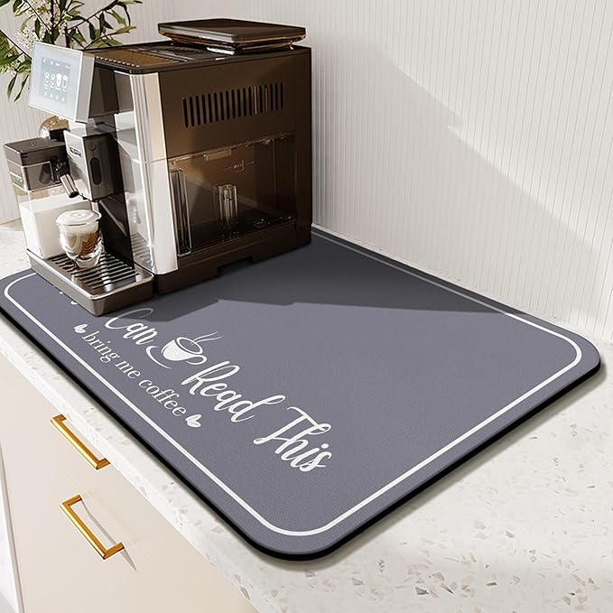 Coffee Bar Mat for Countertops 23inx15in, Absorbent Hide Stain Anti-Slip Cafe by Kuyig+Home