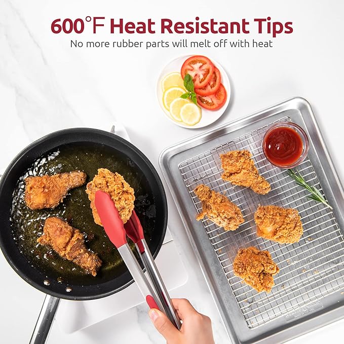 600ºF Heat Resistant Kitchen Tongs: U-Taste 12 inch Large Silicone Cooking Tong - Image 3
