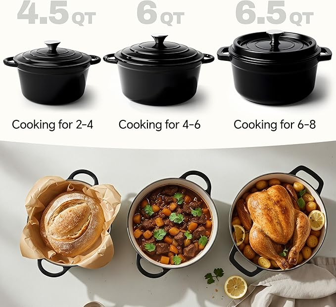 6 Quart Dutch Oven Pot with Lid, Non Stick Enameled Cast Iron Dutch Oven - Image 3
