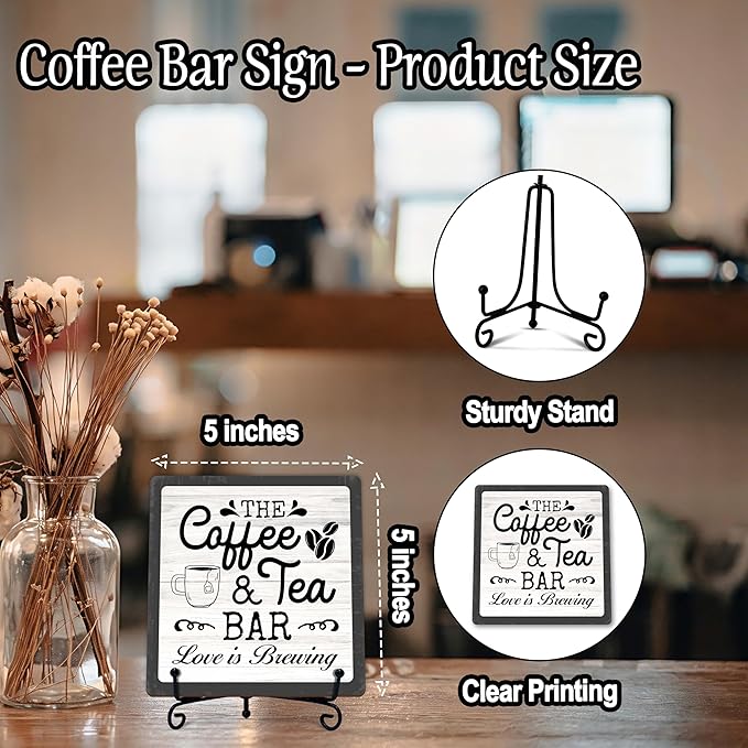 Coffee Bar Sign, Love is Brewing Farmhouse Tabletop Decor, Coffee and Tea Lover - Image 2