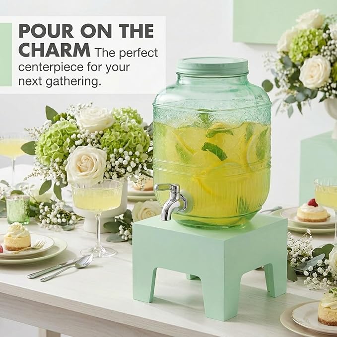 Beverage Dispenser 1 Gallon, Glass Drink Dispenser - Image 2