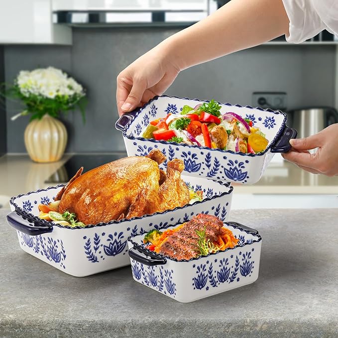 SOUJOY 3 Pack Porcelain Bakeware Set, Rectangular Baking Dishes, Lasagna Pan - Image 6