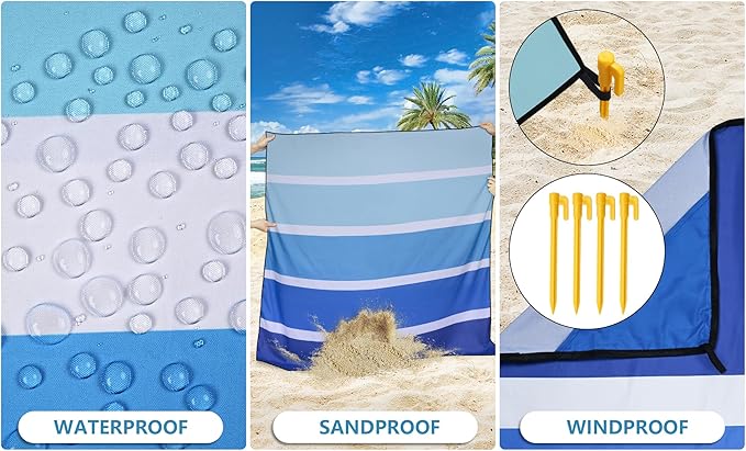 WIWIGO Beach Blanket Waterproof Sandproof Beach Mat 79" X 83"/10'x9'for 2-8 - Image 3