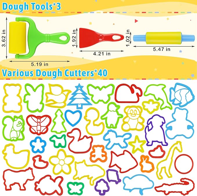 Dough Tools with 40 pcs Plastic Dough Cutters Animal Shapes - Image 2